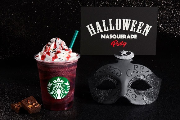 Starbucks Japan Halloween-Themed Beverages Halloween Red Night Frappuccino Halloween Masquerade Raspberry Mocha Dark Night Frappuccino Winged Cup Stands