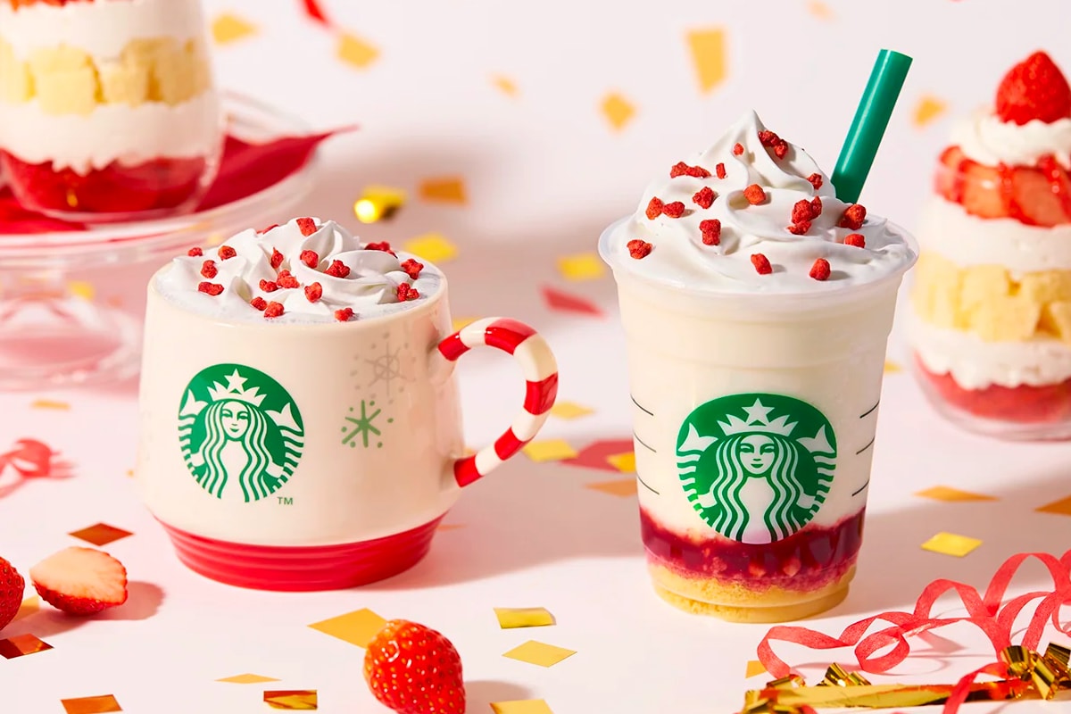 Starbucks Japan Merry Strawberry Cake Frappuccino Info drinks coffee cafe festive tokyo japan seasonal 