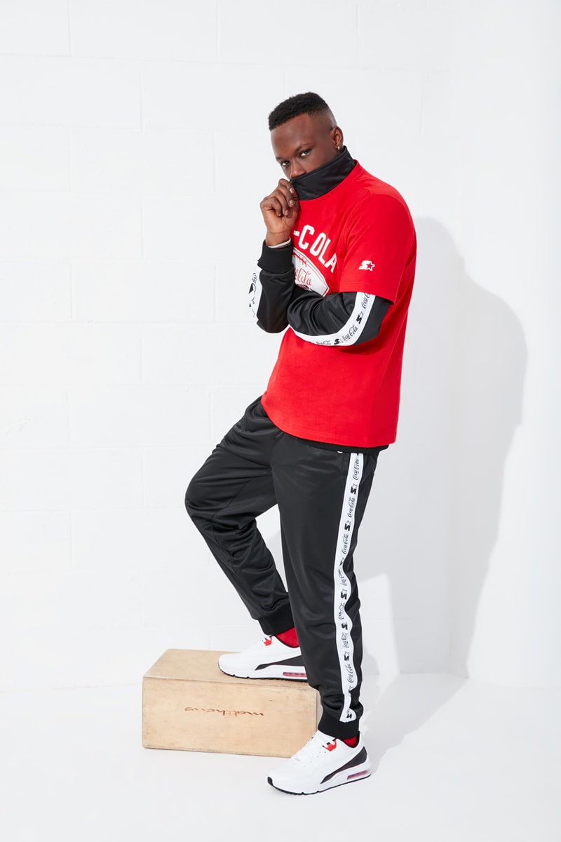 Coca-Cola Starter Black Label Capsule Collection Varsity Satin Jacket Tracksuit Crewneck Sweatshirt T-shirts Sweatpants Hats Wool Black White Red