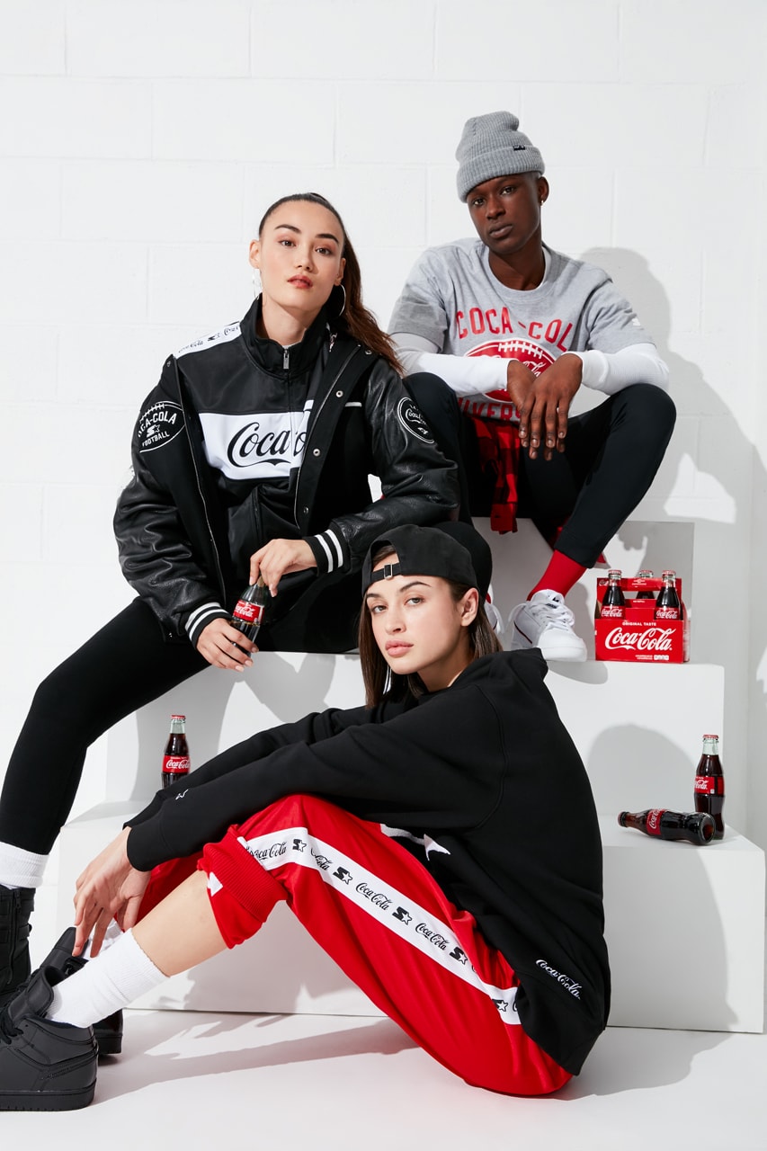 Coca-Cola Starter Black Label Capsule Collection Varsity Satin Jacket Tracksuit Crewneck Sweatshirt T-shirts Sweatpants Hats Wool Black White Red