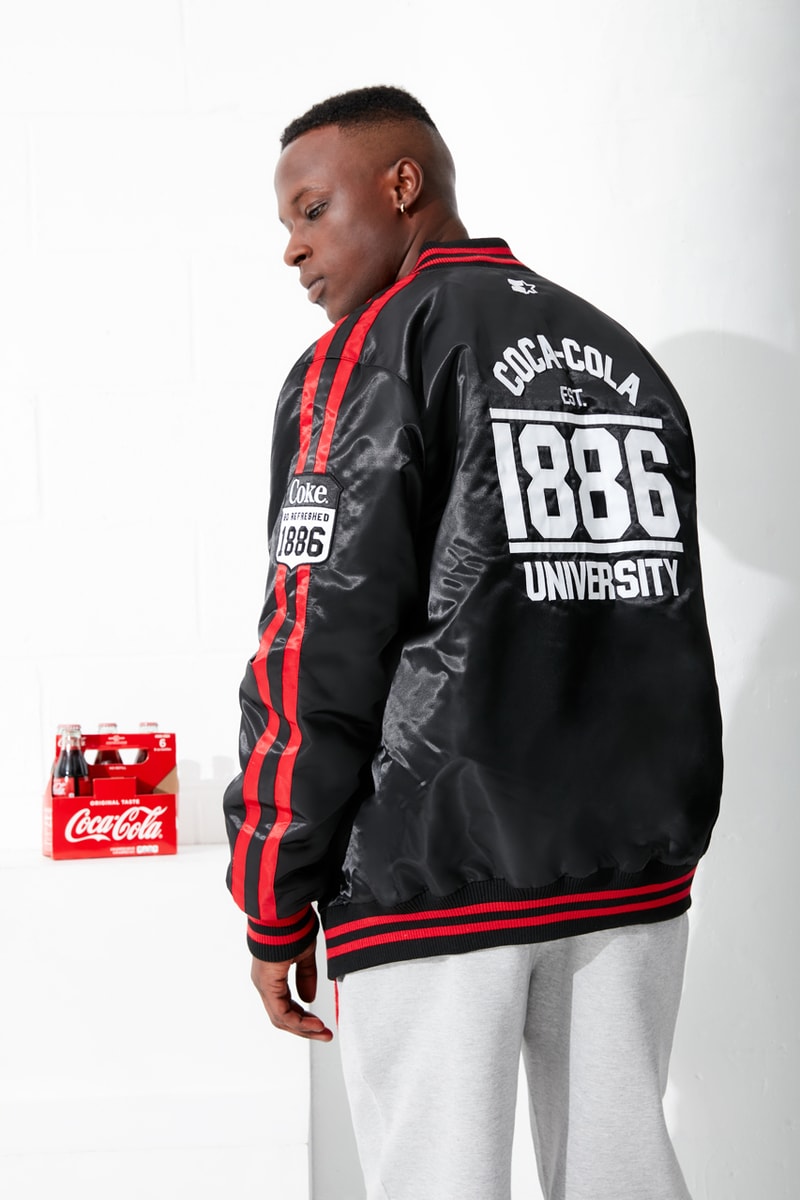 Coca-Cola Starter Black Label Capsule Collection Varsity Satin Jacket Tracksuit Crewneck Sweatshirt T-shirts Sweatpants Hats Wool Black White Red
