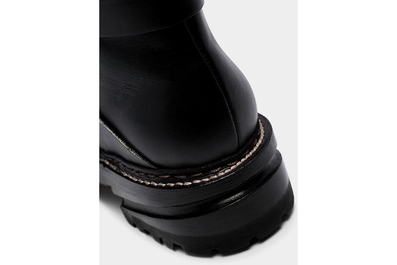 Thom Browne Black Calfskin Leather Hiking Boot Fall Winter 2019 FW19 Footwear Boots Chunky Sole Unit Winter-Ready Luxury Pebbled Brass Hardware Detailing Designer Browns Menswear Grosgrain Loop Tap Exposed Stitching Utilitarian Luxe Sartorial 