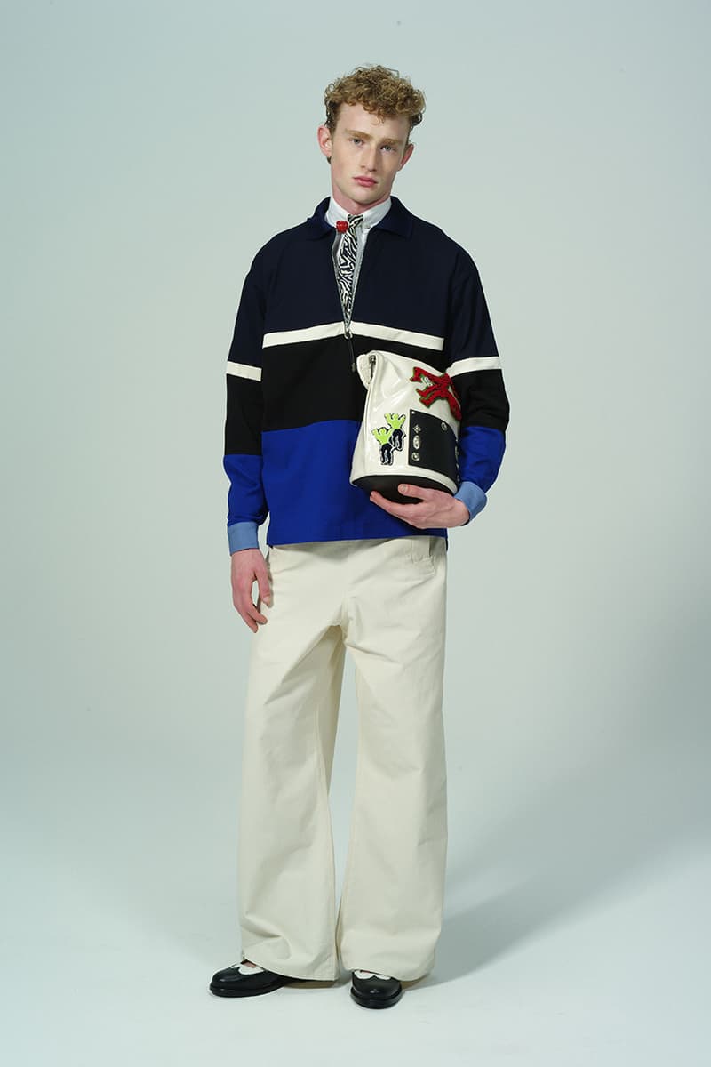 Toga Virilis Spring/Summer 2020 Lookbook Collection Yasuko Furuta Menswear 1950s '50s Inspired Romantic Colors Frills Collars Double Breasted Zazous Suits Blouson Blouse Polo Shirts Rugby Prints Sheer Fabrics