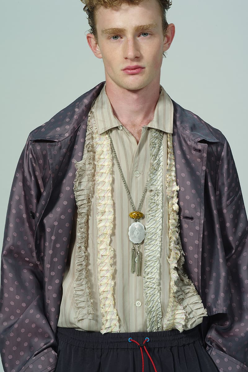 Toga Virilis Spring/Summer 2020 Lookbook Collection Yasuko Furuta Menswear 1950s '50s Inspired Romantic Colors Frills Collars Double Breasted Zazous Suits Blouson Blouse Polo Shirts Rugby Prints Sheer Fabrics