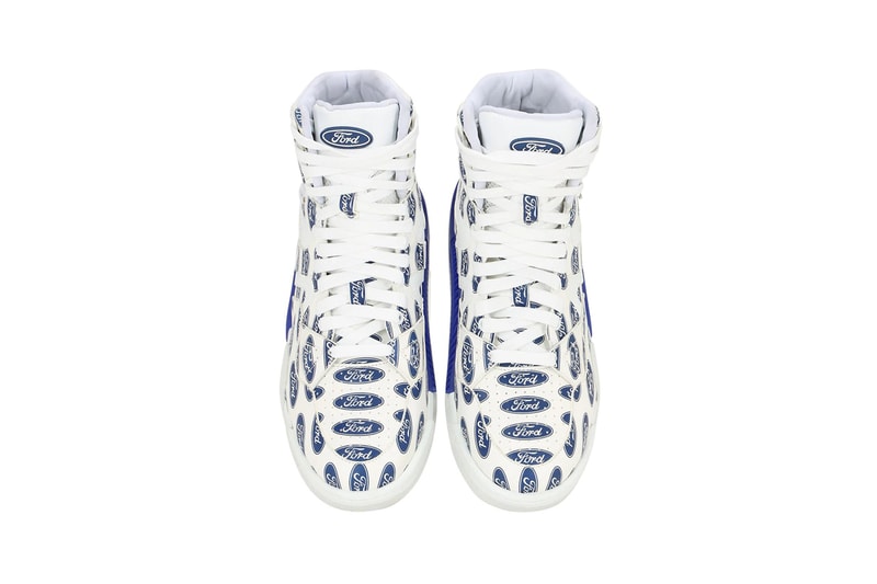 Versace Ford Print High Top Sneakers Leather White Blue Fall/Winter 2019