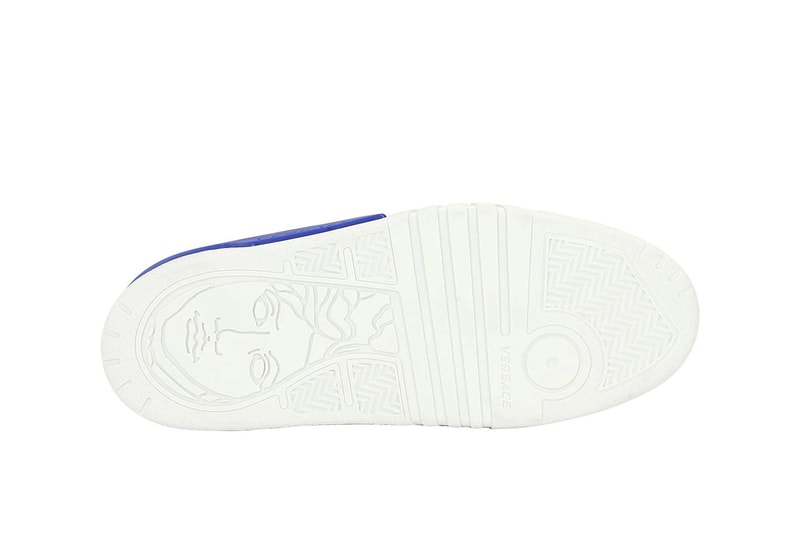 Versace Ford Print High Top Sneakers Leather White Blue Fall/Winter 2019