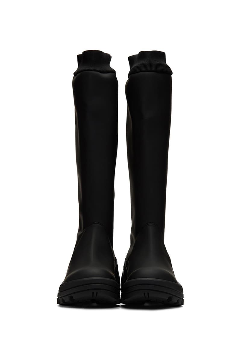 1017 ALYX 9SM Black Fixed Sole Knee Boots 192776M223001 Matthew M. Williams Release Information Wellington Style Fall Winter 2019 Tactical Footwear Rubberized Vibram Outsole