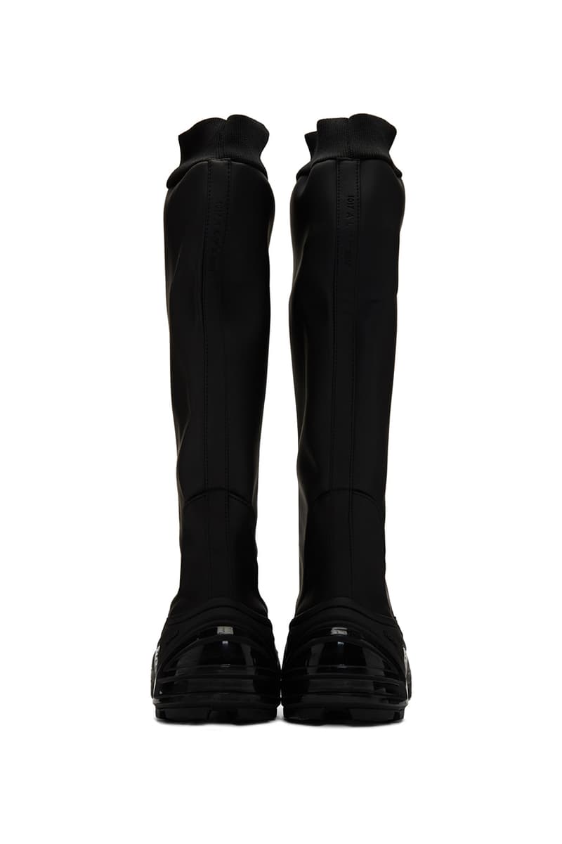 1017 ALYX 9SM Black Fixed Sole Knee Boots 192776M223001 Matthew M. Williams Release Information Wellington Style Fall Winter 2019 Tactical Footwear Rubberized Vibram Outsole