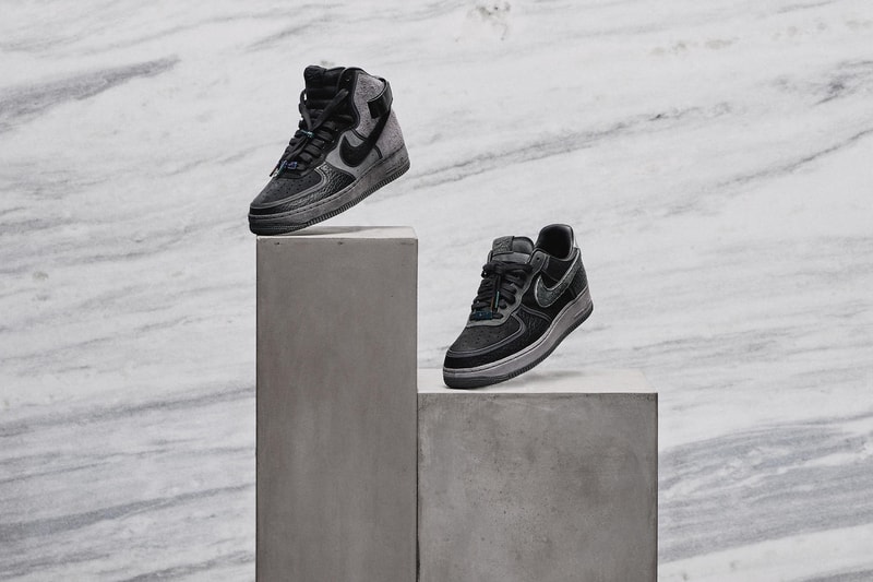 A Ma Maniére x Nike Air Force 1 High “Hand Wash Cold” sneakers collaborations swoosh limited edition high low iterations version grey blue black suede leather