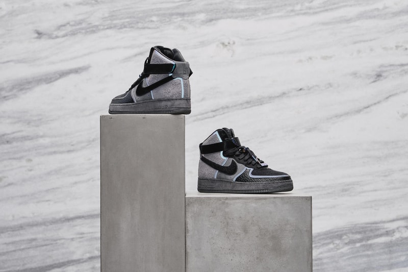 A Ma Maniére x Nike Air Force 1 High “Hand Wash Cold” sneakers collaborations swoosh limited edition high low iterations version grey blue black suede leather