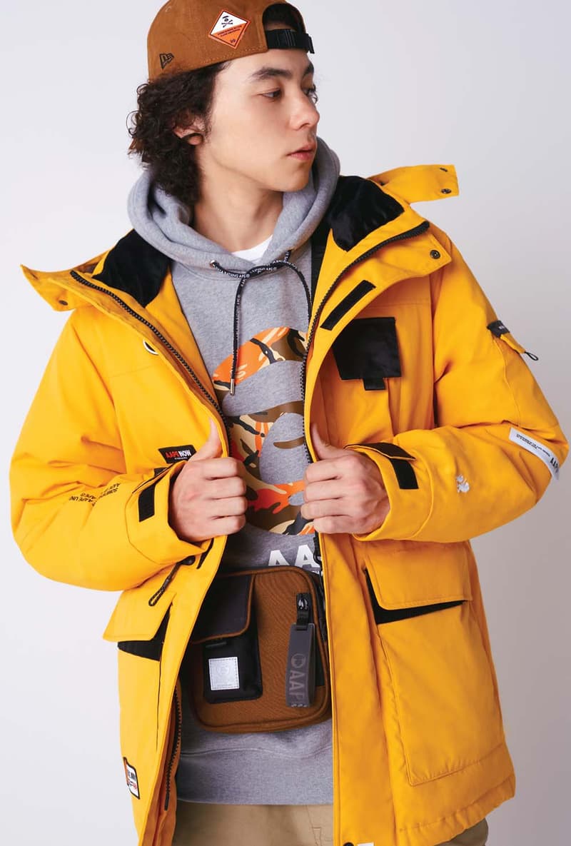 AAPE Winter 2019 Lookbook Jackets Hoodies Crewneck Sweatshirts Long sleeves Vests Pants Waist Bags Pouches Beanies Hats Yellow Green Black Orange Red Camouflage Checkered