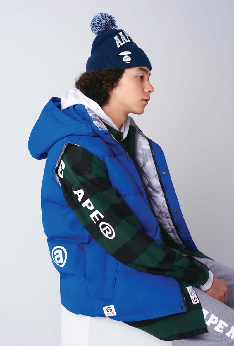 AAPE Winter 2019 Lookbook Jackets Hoodies Crewneck Sweatshirts Long sleeves Vests Pants Waist Bags Pouches Beanies Hats Yellow Green Black Orange Red Camouflage Checkered