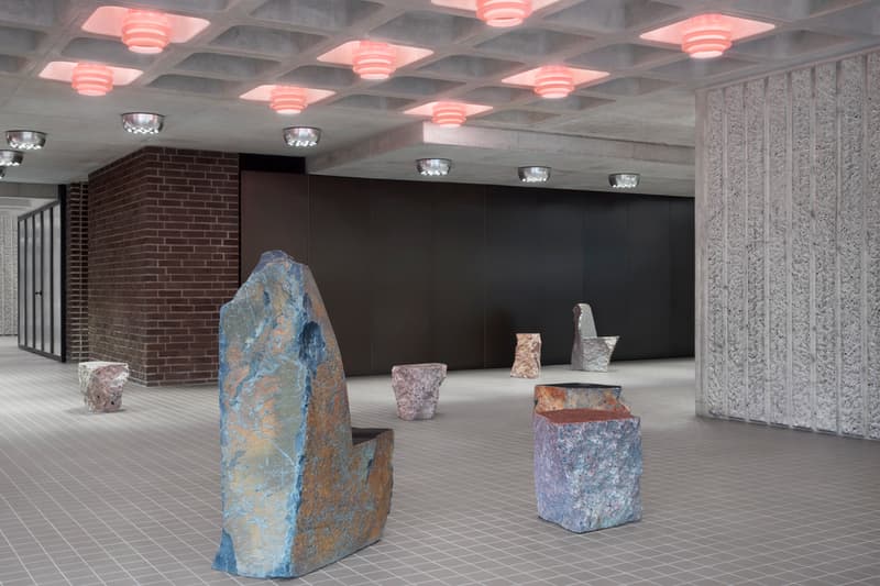 acne studios floragatan 13 headquarters building office stockholm sweden former czechoslovakian embassy jonny johansson creative director interior designer max lamb artist daniel silver abstract collages benoit lalloz light fixtures