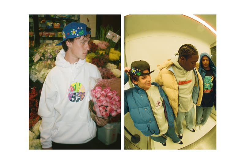 Alltimers Holiday 2019 Lookbook Collection Sweatshirts Hoodies Longsleeves Hats Soap Dispenser Beanies Puffer Jackets White Black Red Green Purple Blue Flowers