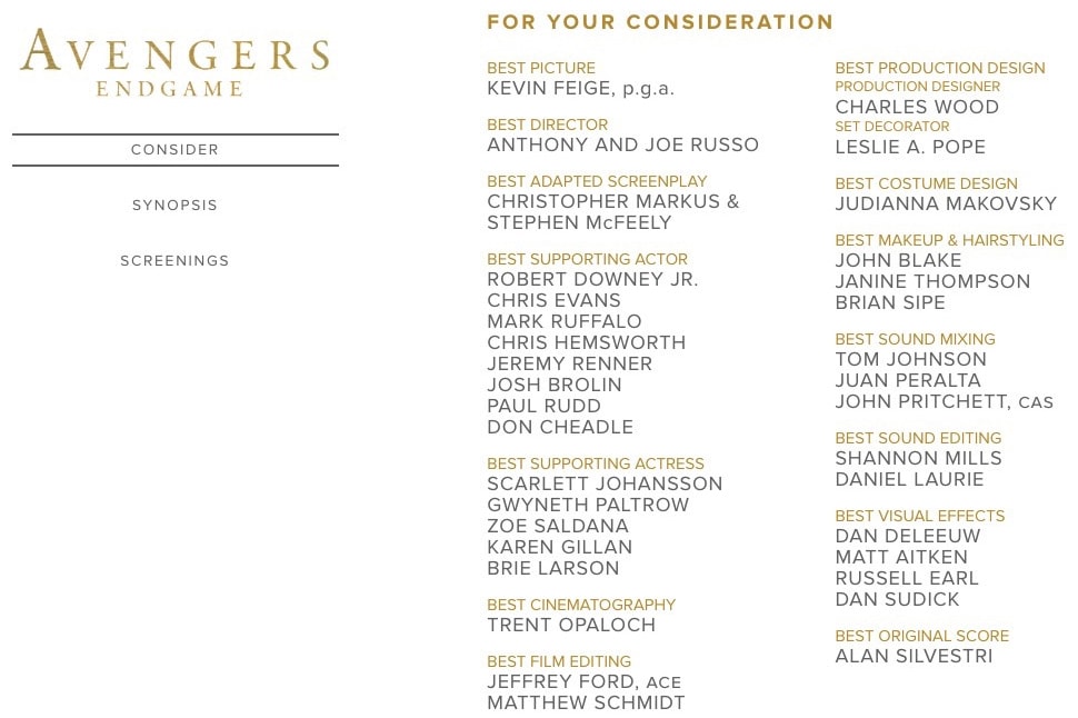 Avengers Endgame Oscar Campaign For Robert Downey Jr