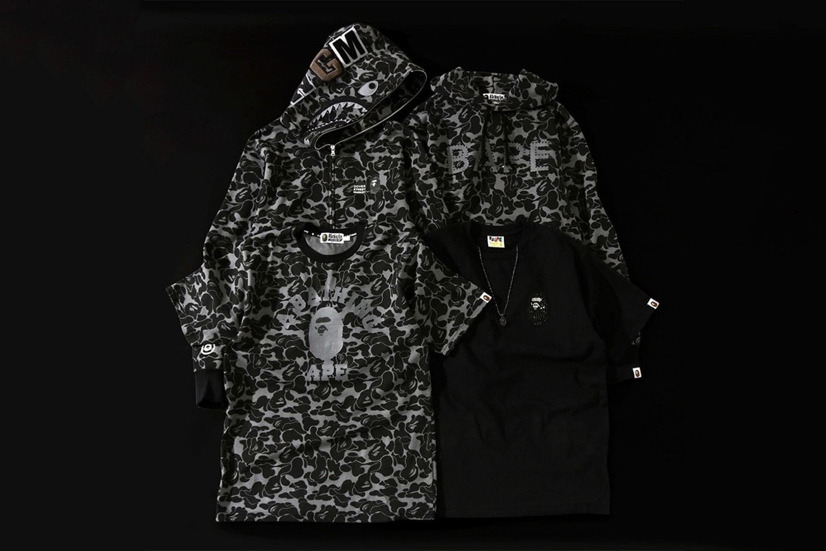 BAPE x Dover Street Market's 15th Anniversary Capsule a bathing ape collections apparel items ape head shark hoodie world gone mad Swarovski collaborations