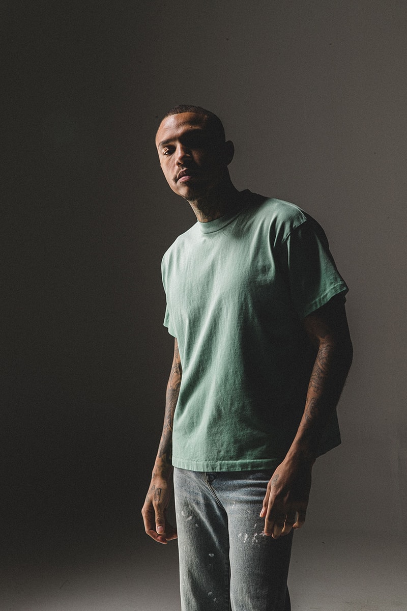 BARE KNUCKLES Collection Four Jacob Keller Cole McBride Lookbook Drop Release Information Closer Look Fashion Menswear Fall Winter 2019 FW19 Staples Outerwear Garments Padded Flannel Jacket Alpaca Knit Cardigan Repaired Overwash Jeans Overwash Raw Edge Flared Trouser Nylon Cargo Pants Crewneck Faded T-Shirt 