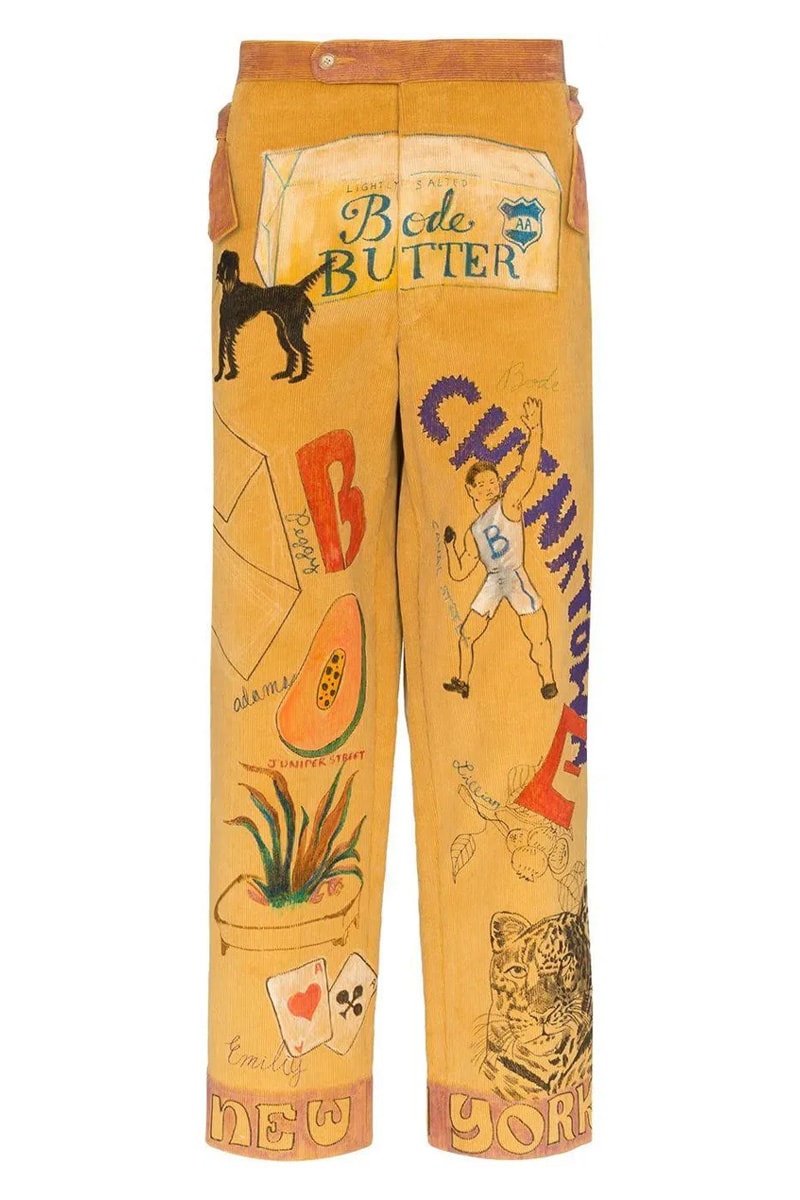 Bode Multicolored Corduroy Pants Release Info price drop date butter vintage graphics brown tan mustard  MST060C-01904 the webster buy now price size style pockets childhood motifs 30 32 34 