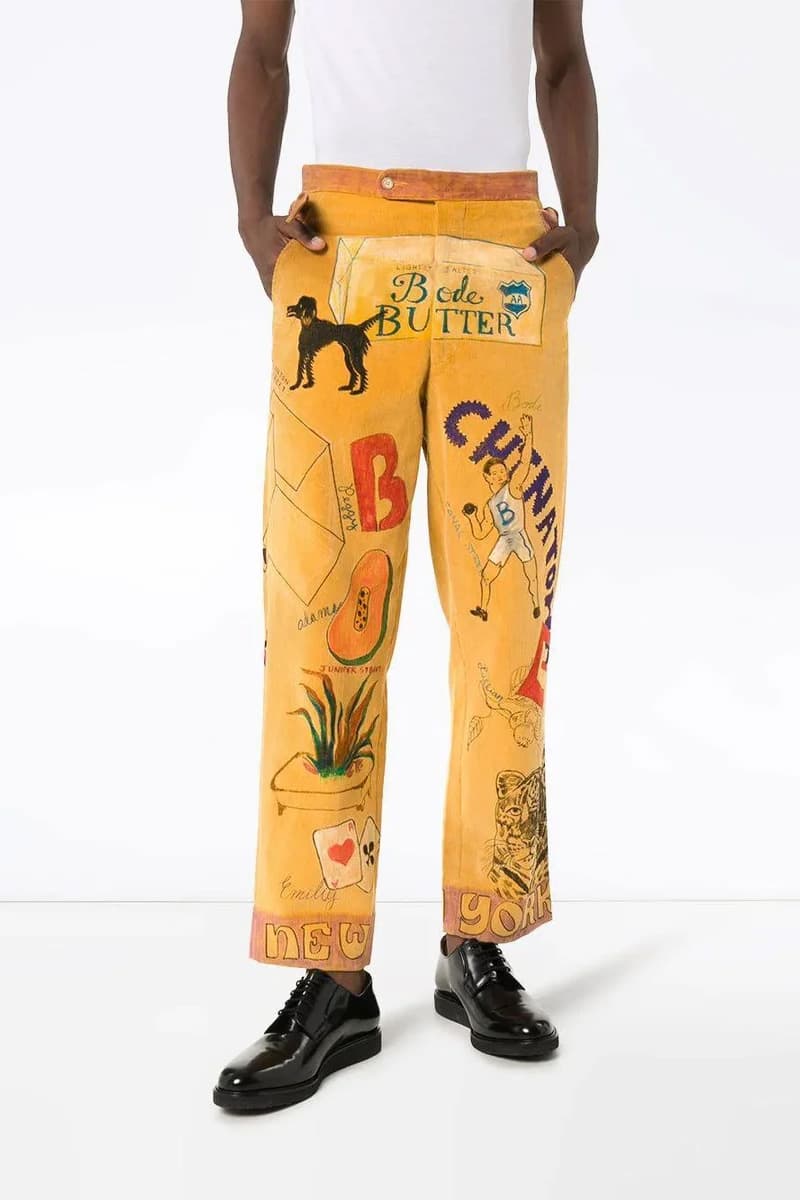 Bode Multicolored Corduroy Pants Release Info price drop date butter vintage graphics brown tan mustard  MST060C-01904 the webster buy now price size style pockets childhood motifs 30 32 34 