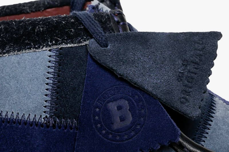 Bodega x Clarks Wallabee Patchwork FW19 Collaboration shoe footwear model fall winter 2019 quick strike release date info november 15 drop blue brown black boston los angeles qs dark wallabee chukka