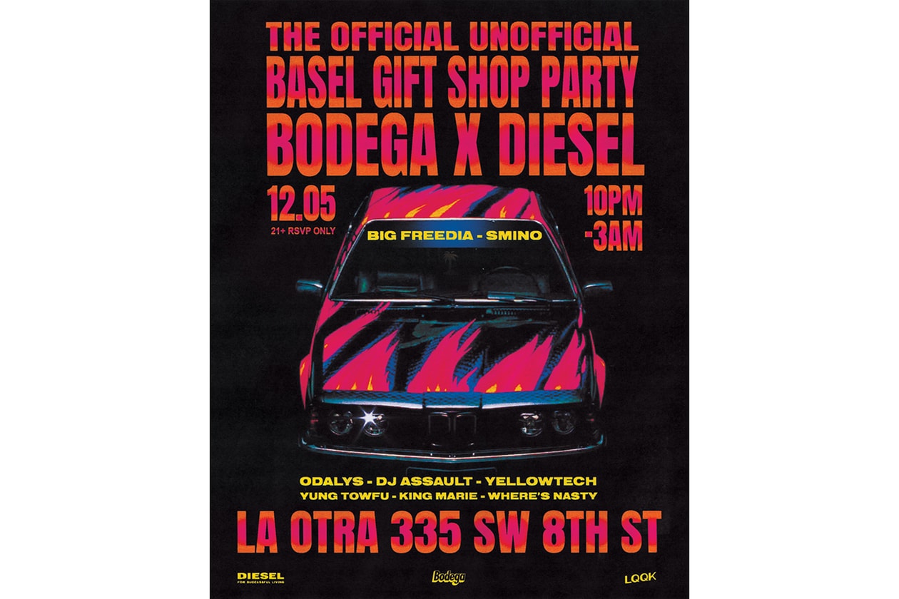 Bodega x Diesel Art Basel Miami Gift Shop Pop-Up unofficial event a cold wall eric emanuel exclusive drop denim december 2019 music dj radio ESTA, Towfu, Yellowtech, Where’s Nasty, and Smino lqqk studios