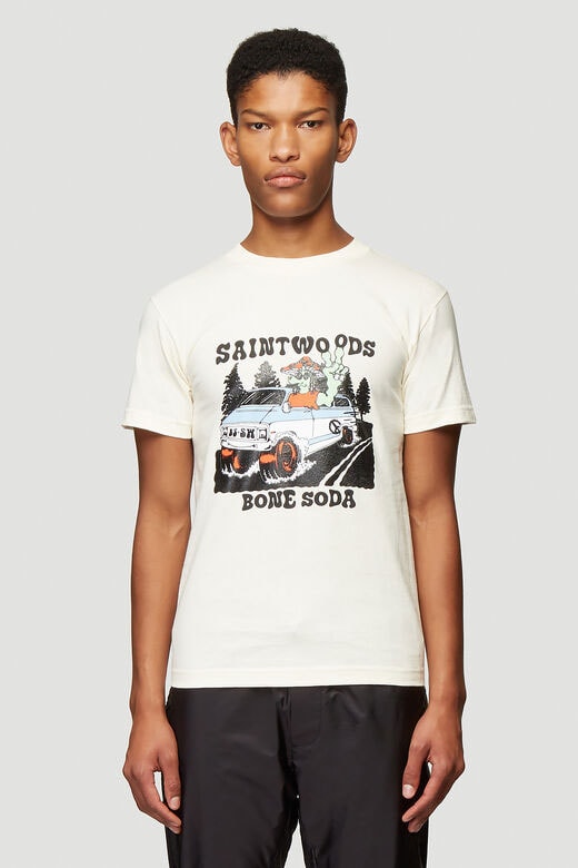 SAINTWOODS x Bone Soda Capsule Collection LN-CC The Beware Of Snakes Hooded Sweatshirt Black White Bumper Sticker Longsleeve Blue Tour T-Shirt Beige