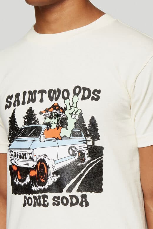 SAINTWOODS x Bone Soda Capsule Collection LN-CC The Beware Of Snakes Hooded Sweatshirt Black White Bumper Sticker Longsleeve Blue Tour T-Shirt Beige