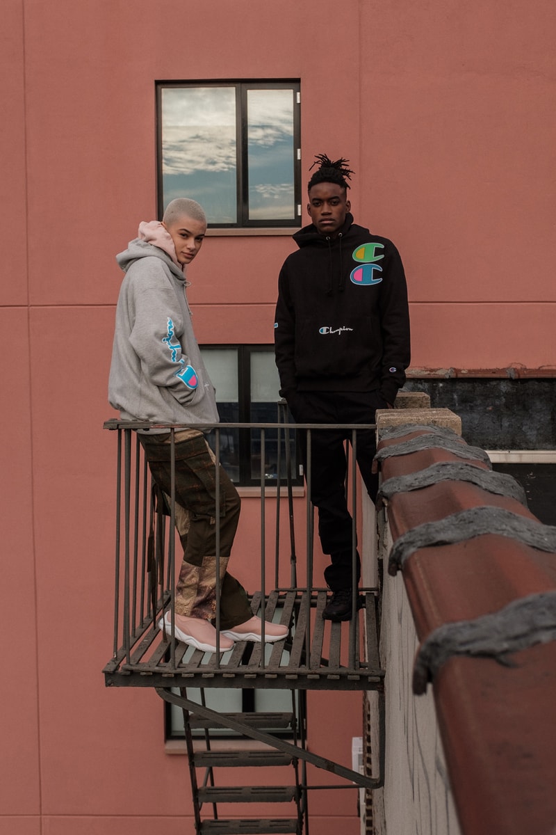 Champion Cyber Monday Capsule Collection Amazon Reverse Weave Crew 100 year anniversary on-trend prints heavily branded crewnecks/hoodies new innovative design styles tech-forward garments high-vis coloring ombre hued color options crewnecks sweatshirts hoodies