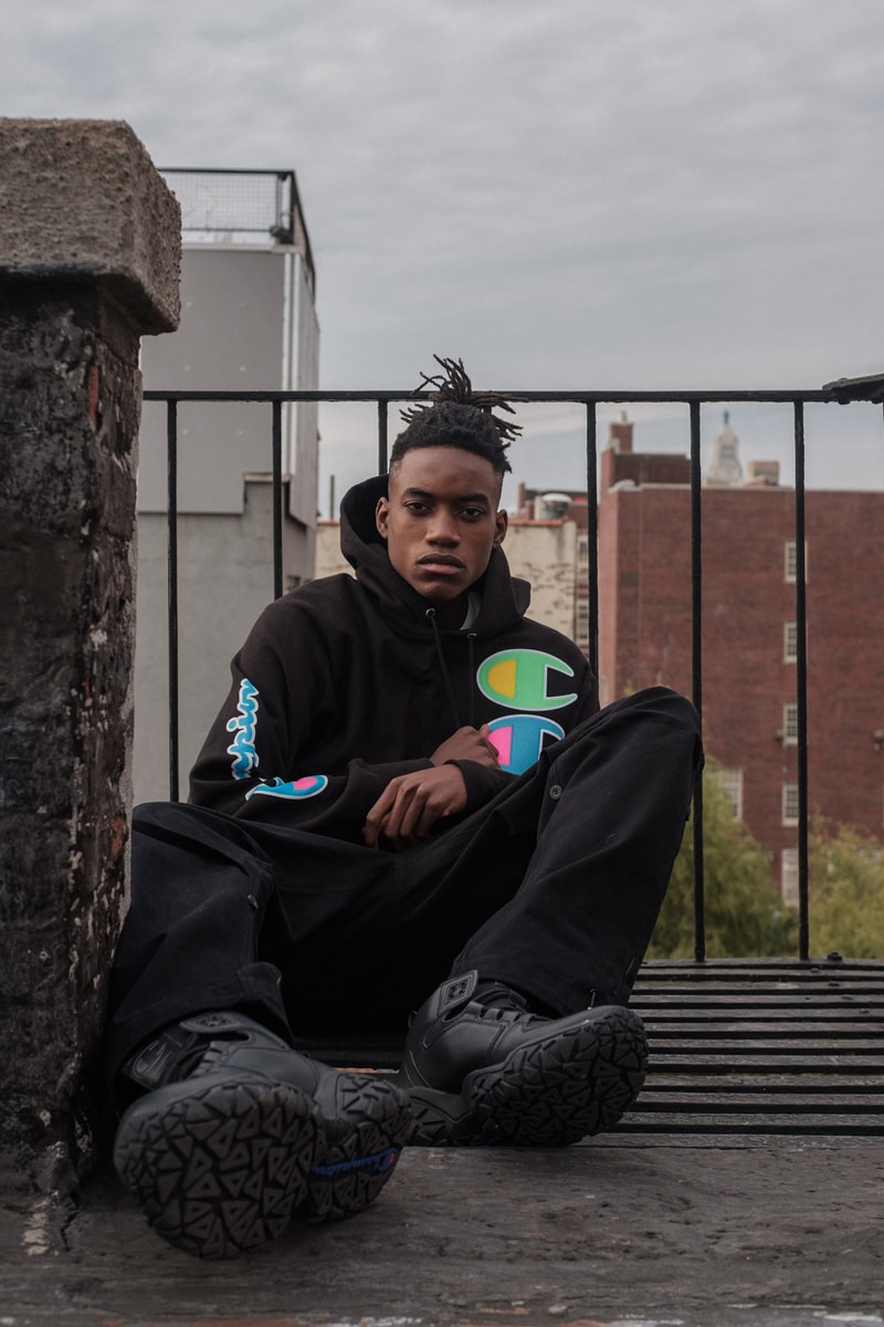 Champion Cyber Monday Capsule Collection Amazon Reverse Weave Crew 100 year anniversary on-trend prints heavily branded crewnecks/hoodies new innovative design styles tech-forward garments high-vis coloring ombre hued color options crewnecks sweatshirts hoodies