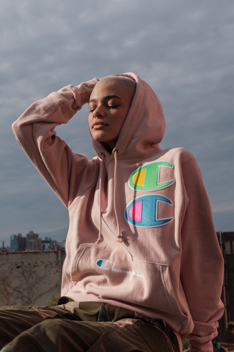 Champion Cyber Monday Capsule Collection Amazon Reverse Weave Crew 100 year anniversary on-trend prints heavily branded crewnecks/hoodies new innovative design styles tech-forward garments high-vis coloring ombre hued color options crewnecks sweatshirts hoodies