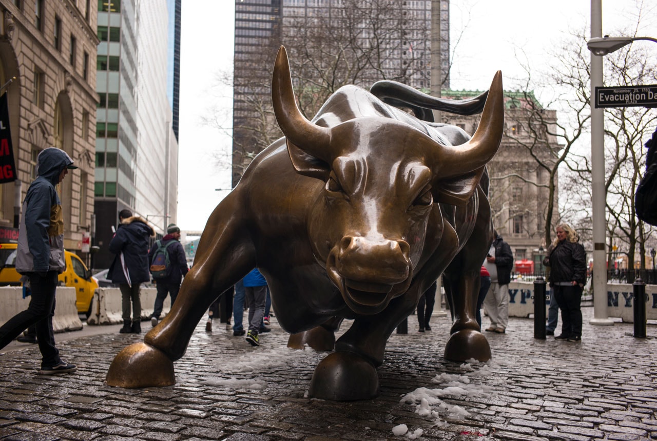 'Charging Bull' Arturo Di Modica Statue Sculpture Bronze Wall Street Bowling Green New York 