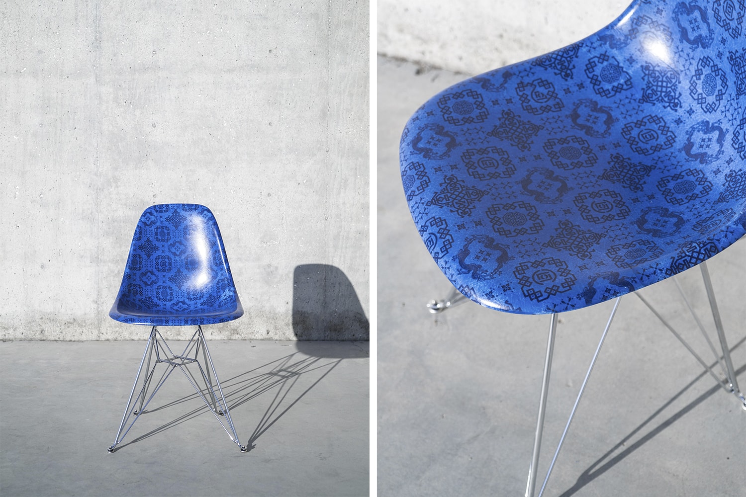 CLOT Modernica Fiberglass Side Shell Eiffel Chair Royale University Blue Silk Release Info Date Buy Edison Chen Kevin Poon Kpee