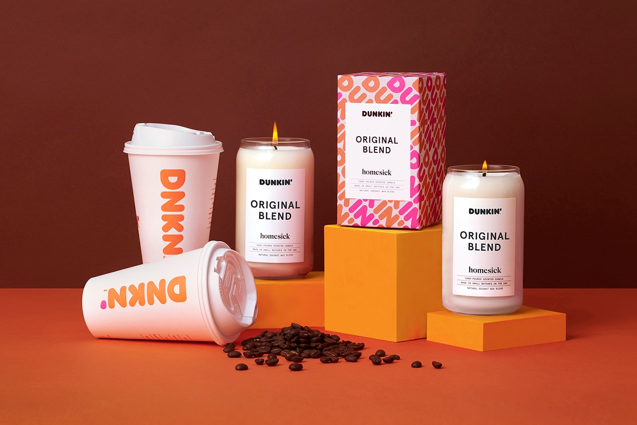 Dunkin' Donuts x Homesick Candle Range Donut Scent Peppermint Mocha Original Blend Coffee Old Fashioned Glazed American US Smells Homeware Natural Coconut Wax Presents Winter Fall Christmas Thanks Giving Season