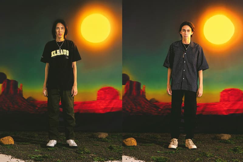 Elhaus Fall/Winter 2019 Lookbook Collection Long Sleeves T-shirts Shirts Jackets Utility Vagabond Pants Hats Cowboys Indians Stripes Hoodies Green Black Blue Brown Pink White