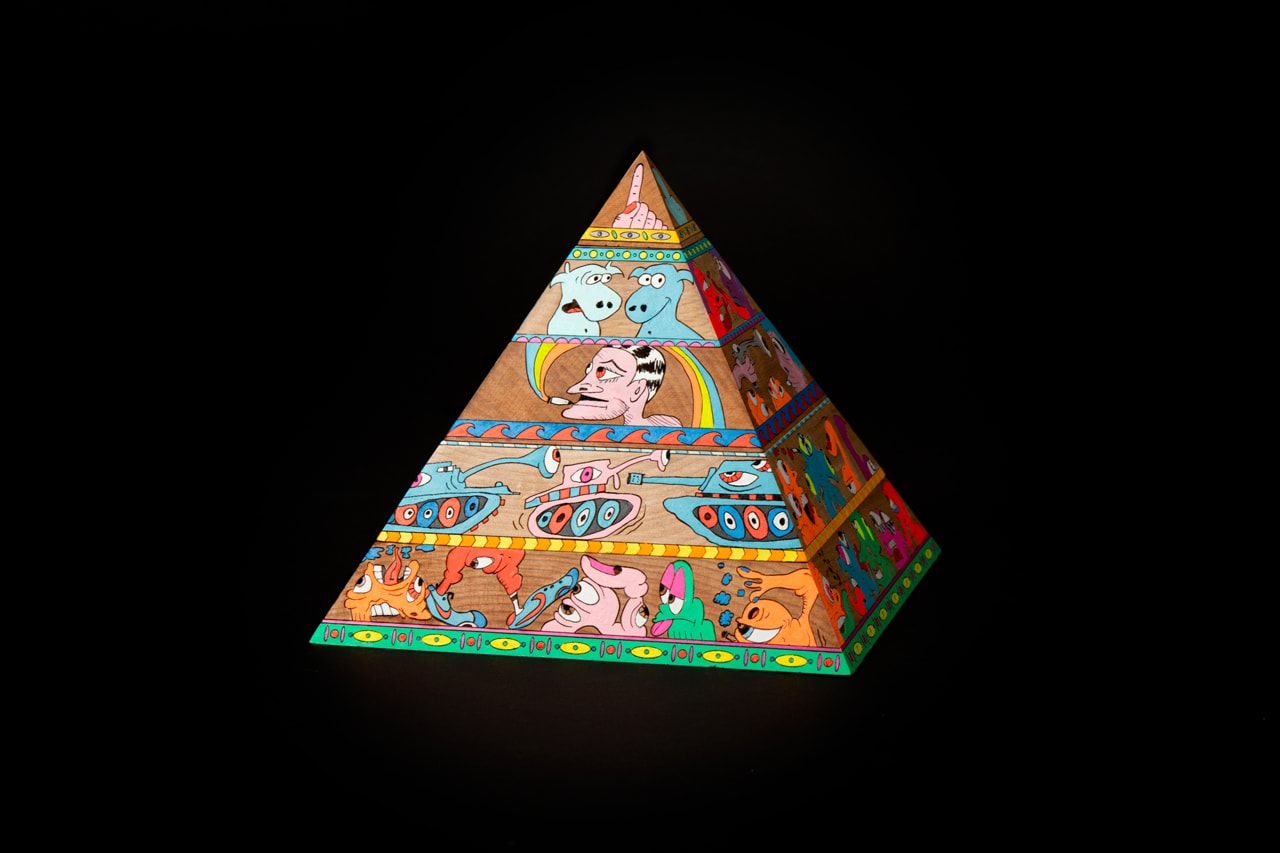 Erik Parker 'WOKE' Painted Wood Sculpture AllRightsReserved Pyramid Psychedelic Heads 