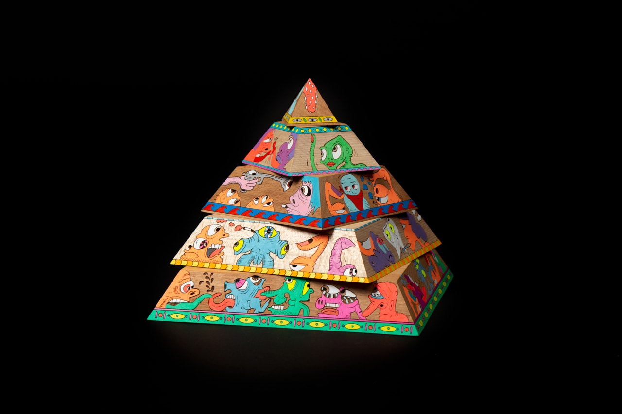 Erik Parker 'WOKE' Painted Wood Sculpture AllRightsReserved Pyramid Psychedelic Heads 