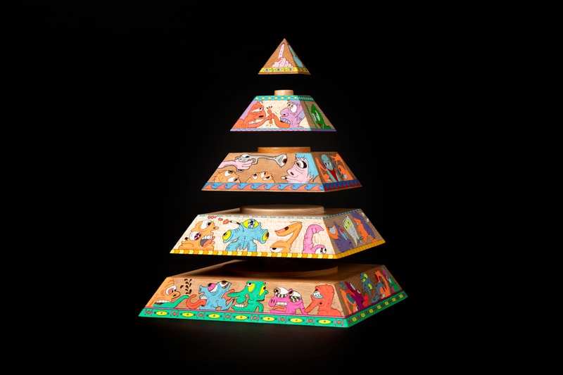 Erik Parker 'WOKE' Painted Wood Sculpture AllRightsReserved Pyramid Psychedelic Heads 