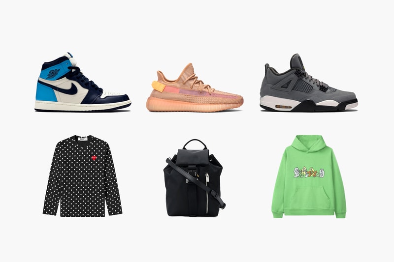 GOAT Rounds Up Cyber Monday Sneakers and Apparels Brain Dead Embroidered Graffiti Hoodie Comme des Garcons PLAY Polka Dot Long Sleeve T-Shirt Aimé Leon Dore Waffle Knit Beanie Undercover x A Clockwork Orange Sweatshirt 1017 ALYX 9SM Baby X Bag Air Jordan 4 Retro Cool Grey Yeezy Boost 350 V2 Clay Air Jordan 1 Retro High OG Obsidian John Elliott x Nike LeBron Icon QS Black Air Max Tailwind 4 OG 