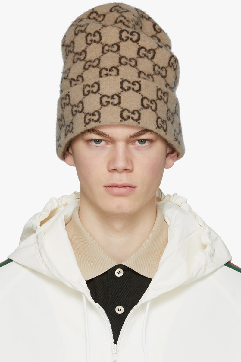 Gucci Cruise 2020 Beige Wool GG Beanie Baseball Cap Visor SSENSE First Look New Season Hats Winter Headwear Warm Alessandro Michele Gift Guide Presents Luxury Fashion Menswear Italy
