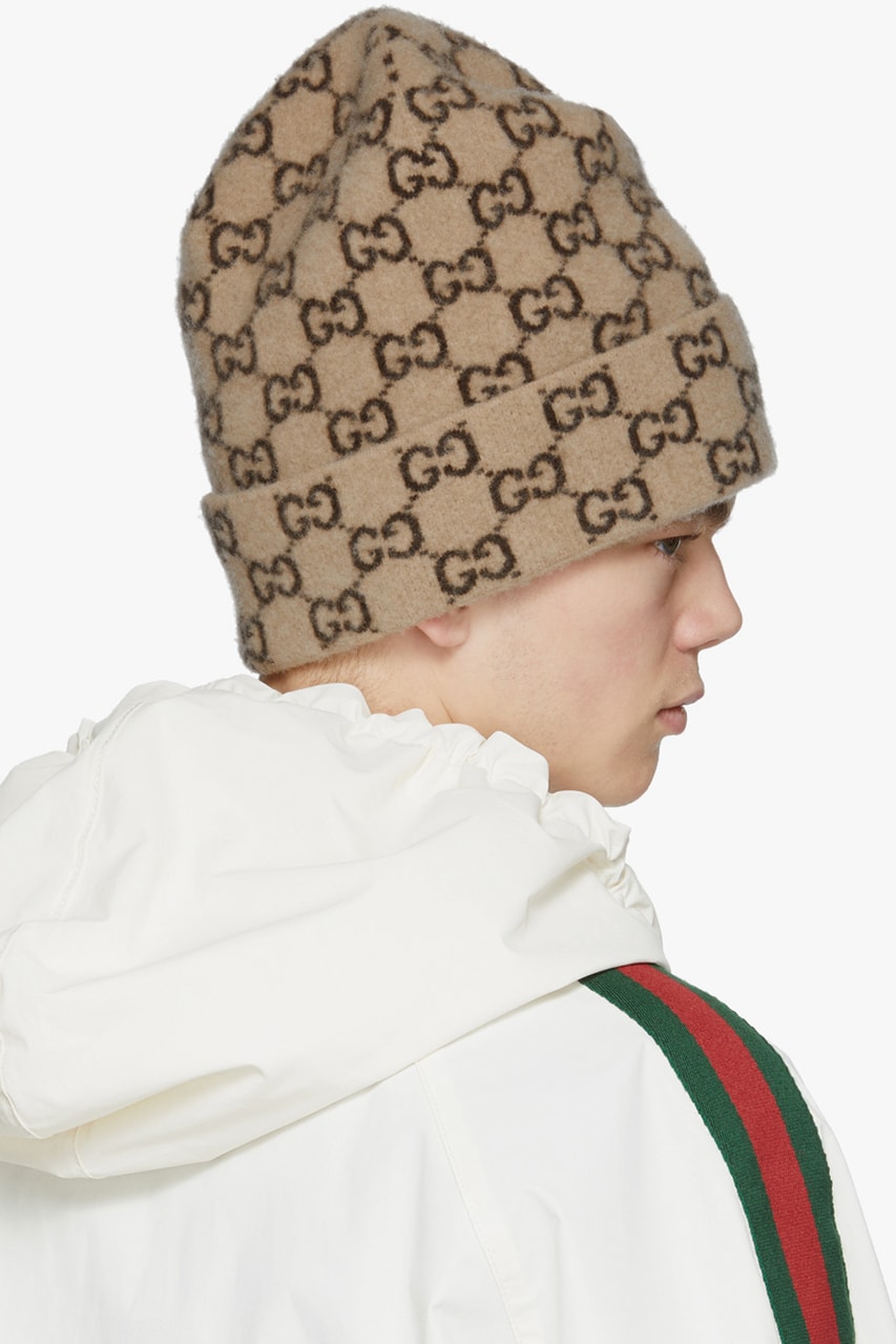 Gucci Cruise 2020 Beige Wool GG Beanie Baseball Cap Visor SSENSE First Look New Season Hats Winter Headwear Warm Alessandro Michele Gift Guide Presents Luxury Fashion Menswear Italy