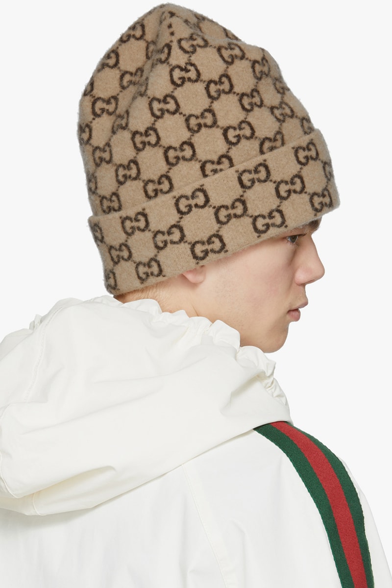 Gucci Cruise 2020 Beige Wool GG Beanie Baseball Cap Visor SSENSE First Look New Season Hats Winter Headwear Warm Alessandro Michele Gift Guide Presents Luxury Fashion Menswear Italy