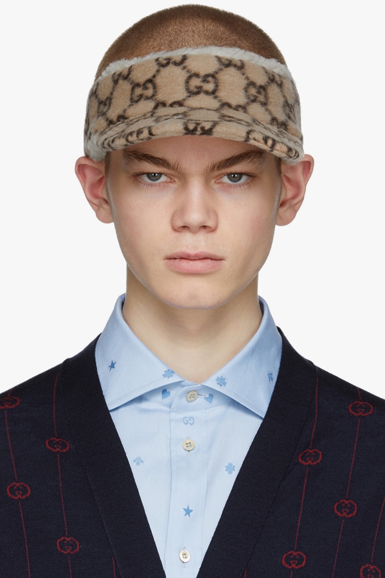 Gucci Cruise 2020 Beige Wool GG Beanie Baseball Cap Visor SSENSE First Look New Season Hats Winter Headwear Warm Alessandro Michele Gift Guide Presents Luxury Fashion Menswear Italy