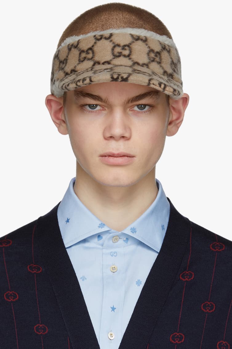 Gucci Cruise 2020 Beige Wool GG Beanie Baseball Cap Visor SSENSE First Look New Season Hats Winter Headwear Warm Alessandro Michele Gift Guide Presents Luxury Fashion Menswear Italy