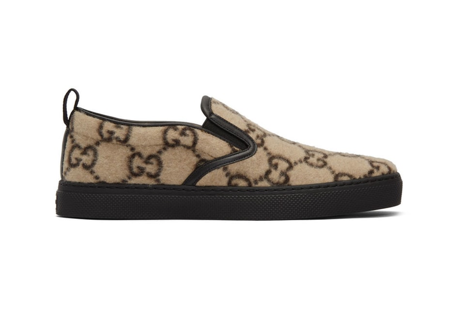Gucci Beige 2000s Wool Monogram Dublin Slip-On Sneakers · INTO