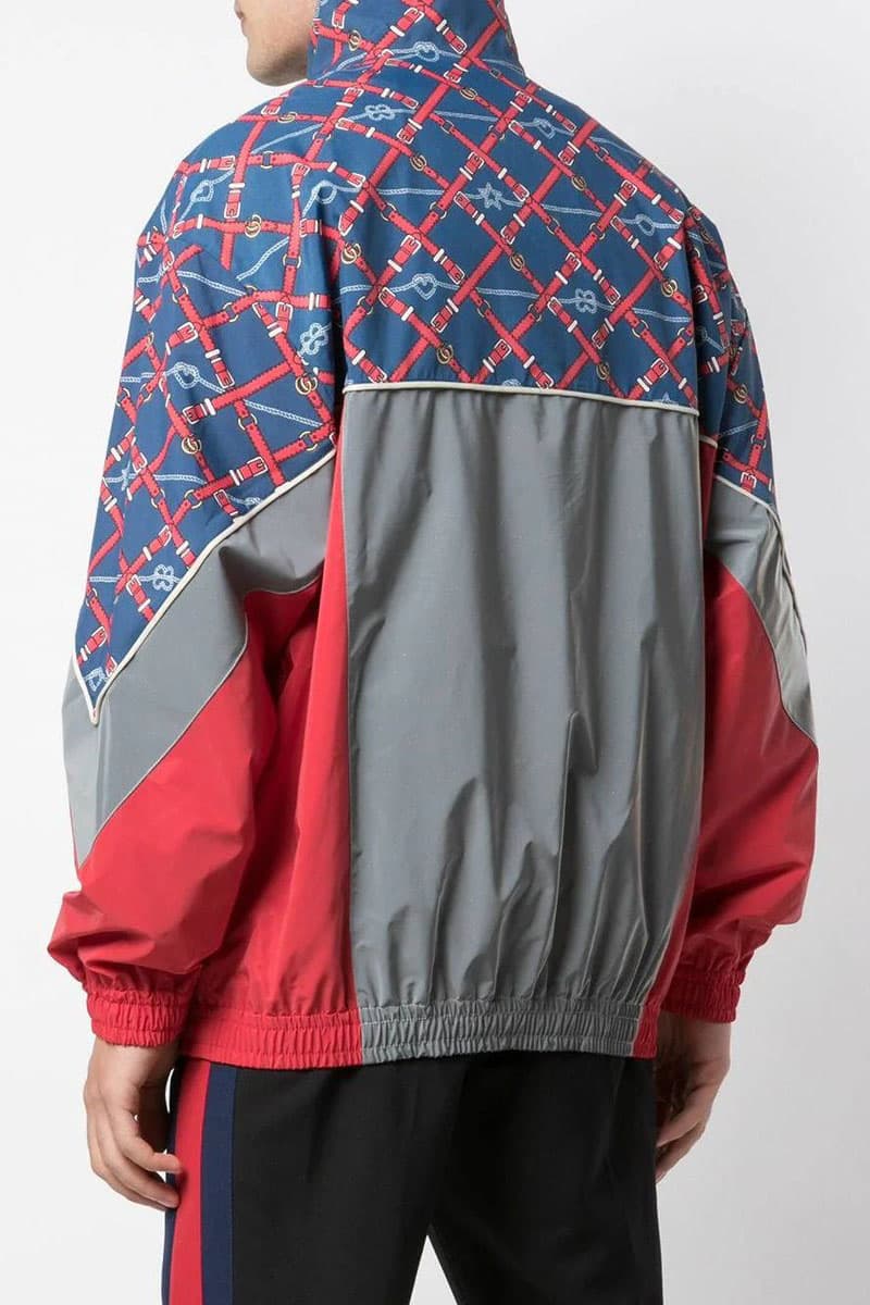 Gucci Graphic-Print Sports Jacket Love Windbreaker Hearts Belts Chains Knots Stars Blue Red Grey Alessandro Michele Fall Winter 2019 FW19 Coats Outerwear The Webster