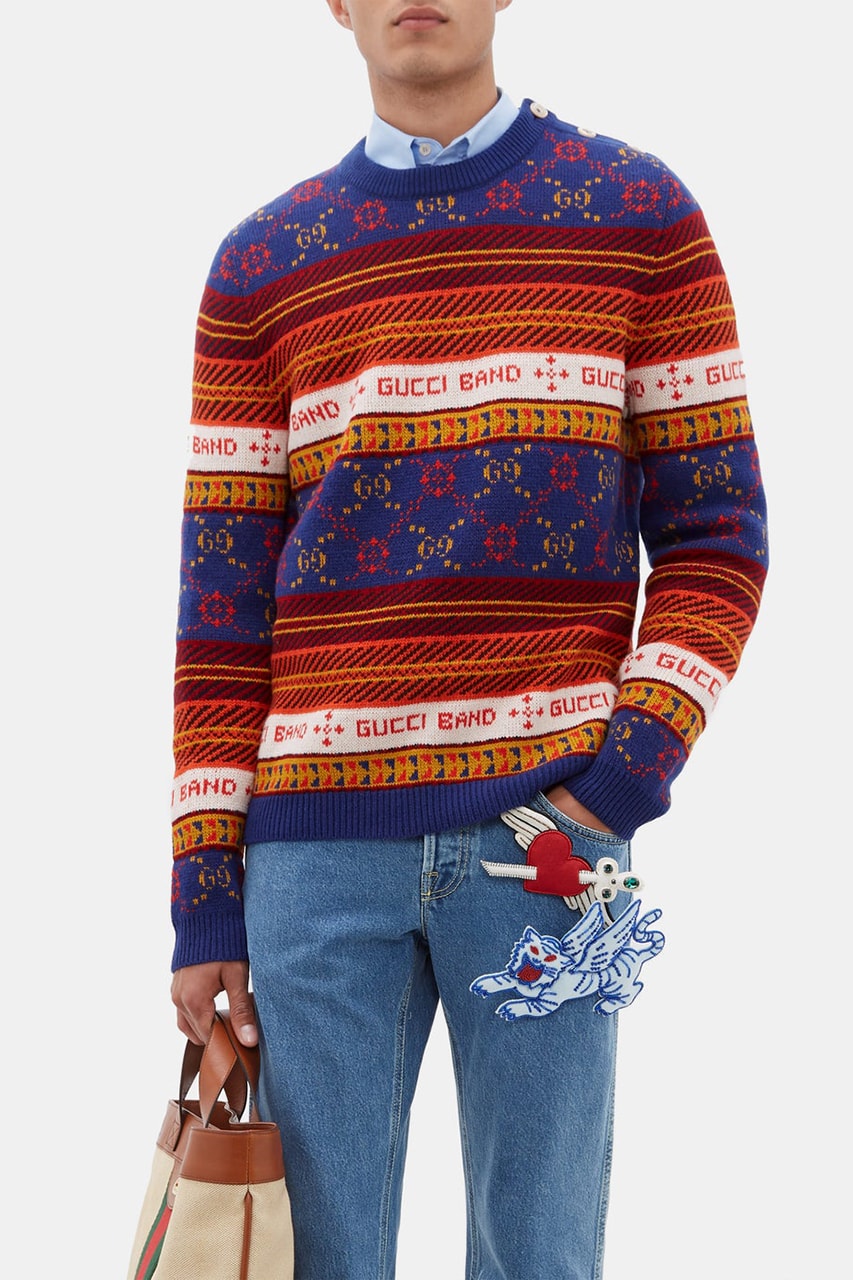 Gucci GG-Jacquard Wool Sweater Christmas Jumper Xmas Gift Clothing Christmassy Fall Winter 2019 FW19 Alessandro Michele MATCHESFASHION.COM Bang Slogan Logo Knitwear