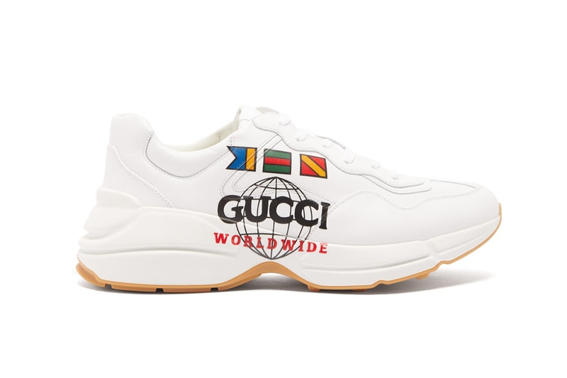 Gucci Rhyton "Worldwide" Sneaker Ivory Leather Imaginary Flag Print Community Unity Footwear Chunky Sneaker Designer Alessandro Michele 