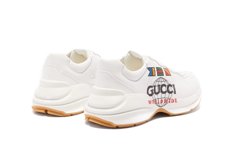 Gucci Rhyton "Worldwide" Sneaker Ivory Leather Imaginary Flag Print Community Unity Footwear Chunky Sneaker Designer Alessandro Michele 
