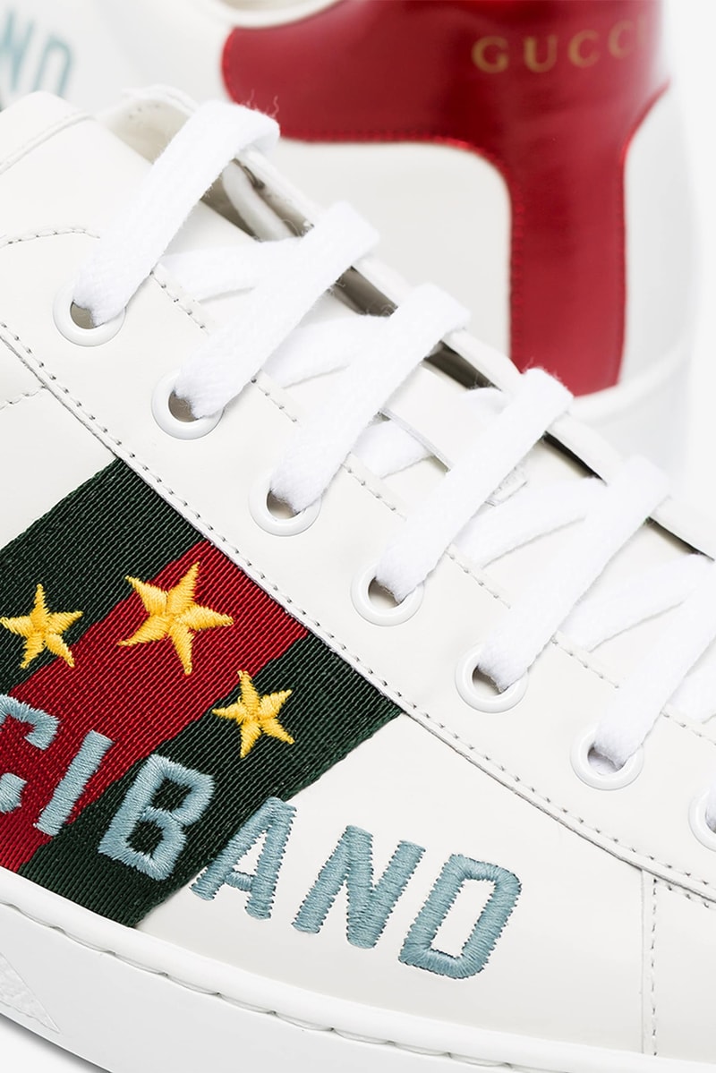 gucci band white ace leather sneakers star stripes embroidery release fall 2019 