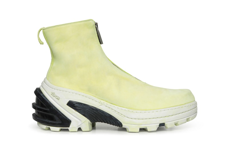 guidi 1017 alyx 9sm matthew m williams front zip boot with vibram sole italy handmade vegetable tanned leather black yellow white release fall 2019 